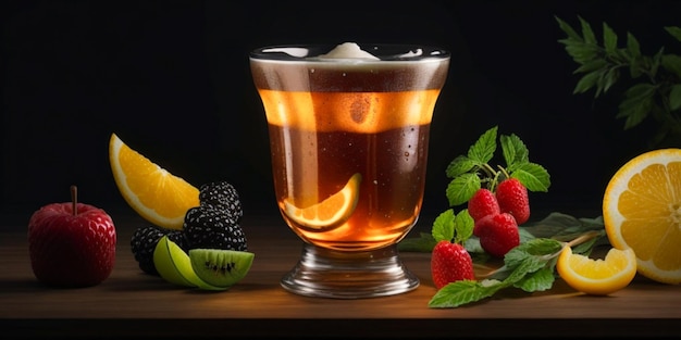 beer glass with fruits