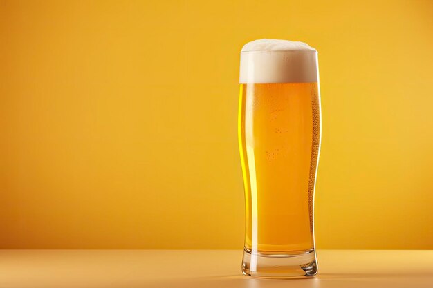 Beer glass with full beer isolated with a yellow background