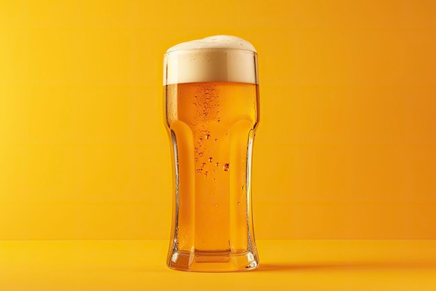 Beer glass with full beer isolated with a yellow background