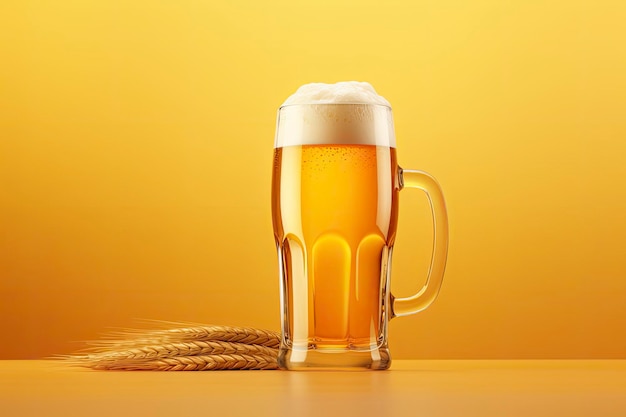 Beer glass with full beer isolated with a yellow background