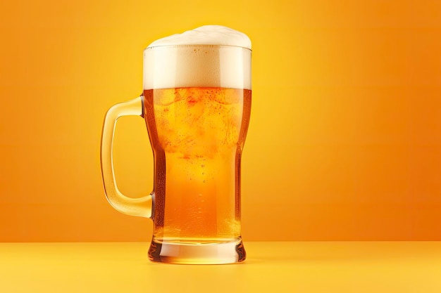 Beer glass with full beer isolated with a yellow background