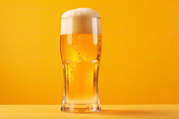 Beer glass with full beer isolated with a yellow background