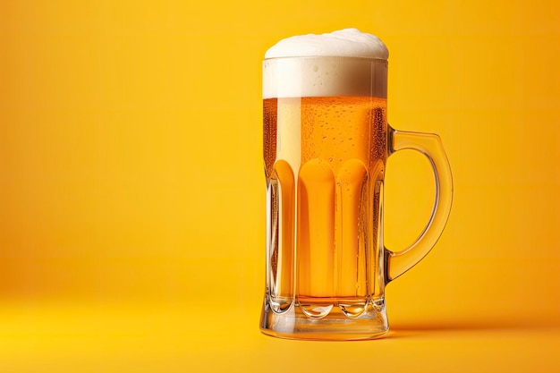 Beer glass with full beer isolated with a yellow background