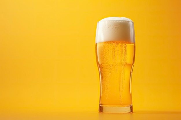 Beer glass with full beer isolated with a yellow background