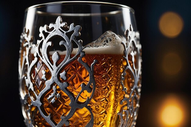 A beer glass with subtle patterns in the glasswork