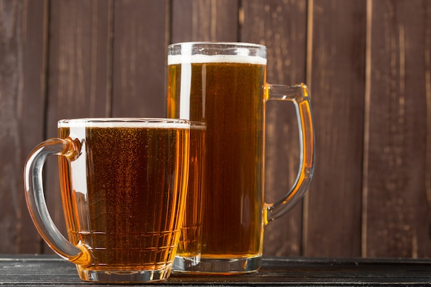 Beer glass on a wood table