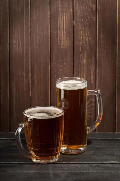 Beer glass on a wooden background