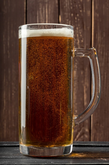 Beer glass on a wooden table