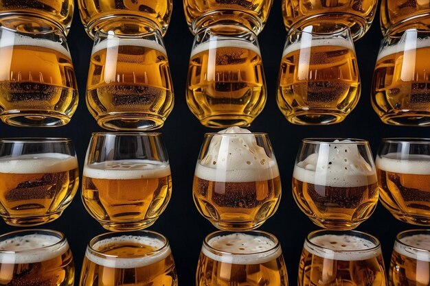 Photo beer glasses arranged in a symmetrical pattern