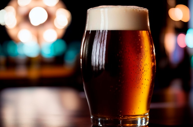 Beer glasses on the bar counter in the bar Selective focus Generative AI