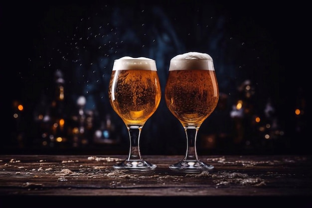 Beer glasses on dark table