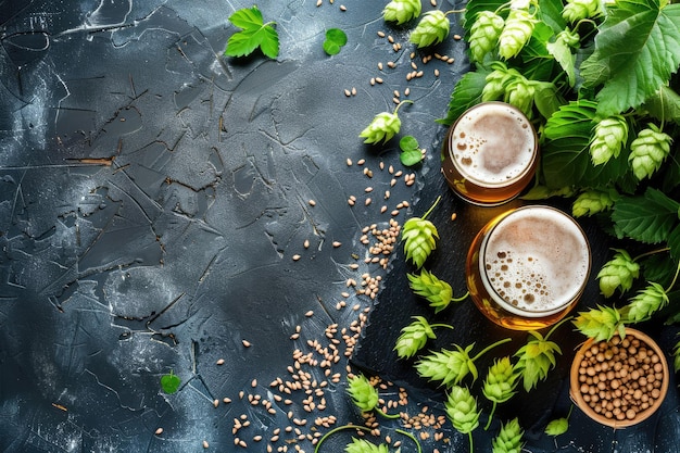 Beer history fresh ingredients on blackboard