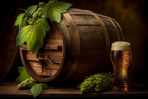 Beer hops and barrel AI Generated