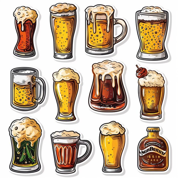 Photo beer icon or badge with foaming alcohol drink