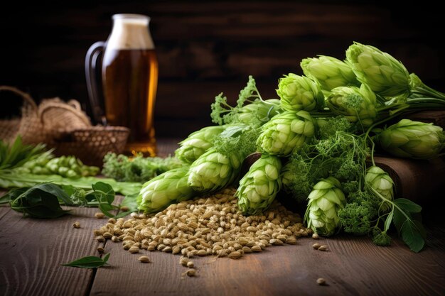 Photo beer ingredients hops and barley