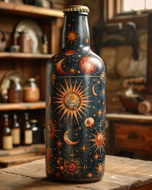 Photo a beer jar with celestial theme including background
