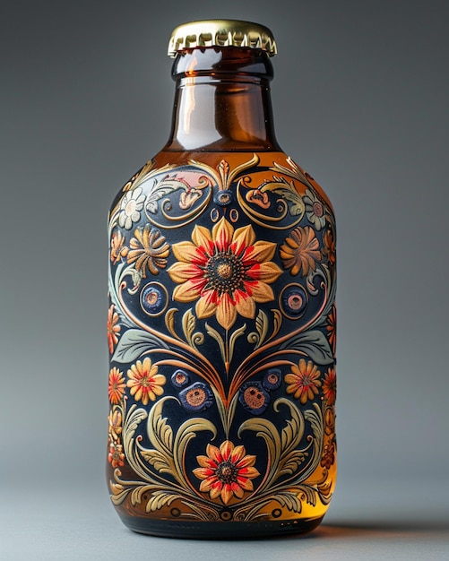 Photo a beer jar with an intricate label showcasing wallpaper