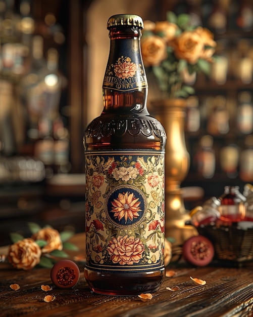 Photo a beer jar with vintage label design wallpaper