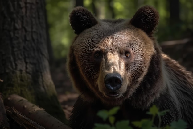 Beer kijkend naar de camera mooie achtergrond ai gegenereerd