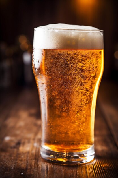 Beer lager gold glass beverage pint foam drink pub alcohol Generative AI