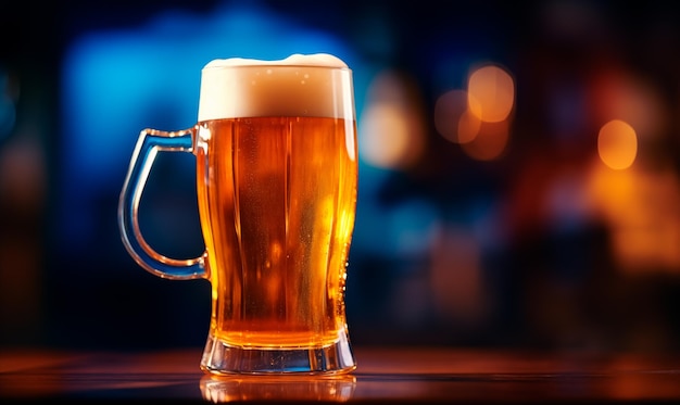 Beer mug blurred background with copy space ai generated