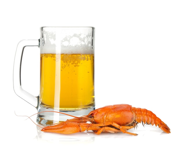 Beer mug and boiled crayfish