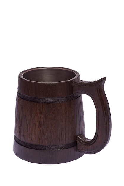 Beer mug made of wood on a neutral white