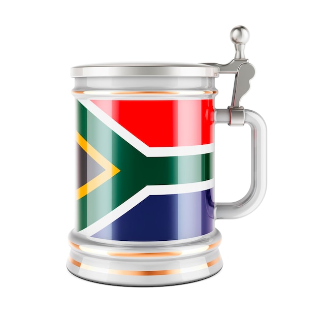 Beer mug with South African flag 3D rendering