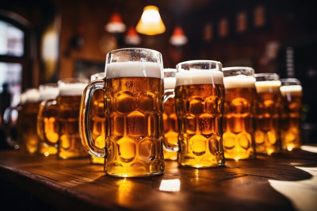 Beer mugs at a pub or festival