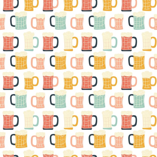 Photo beer mugs seamless pattern gift wrapping background oktoberfest