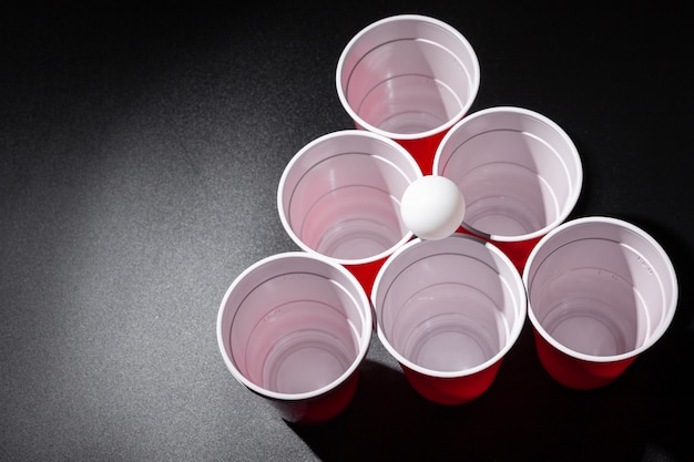 Beer pong college game, top view