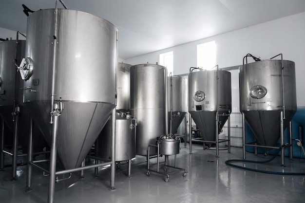 Beer production plant interior of modern technological brewery