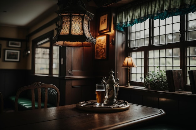 Beer pub interior Illustration AI Generative