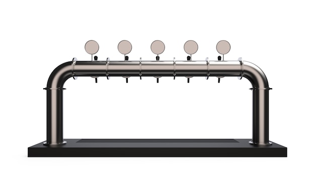 La torre della pompa della birra rende con l'illustrazione della maniglia e dell'erogatore 3d isolata su fondo bianco
