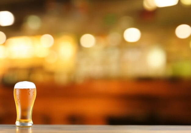 Photo beer served in a glass on a bar with a background of a bar in high resolution liquor concept hd