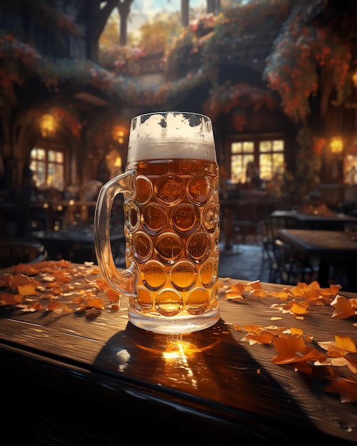 Beer served in traditional taverna European style Oktoberfest festival
