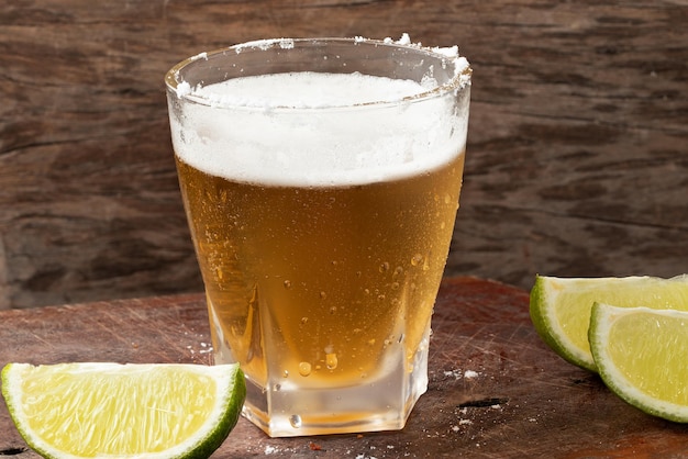 Beer served with lemon and salt