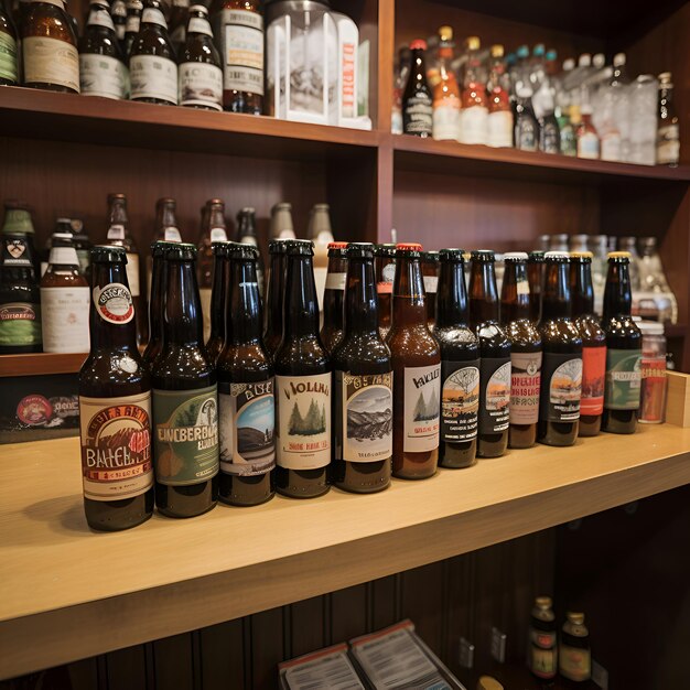 Foto birra sugli scaffali di un bar di barcellona