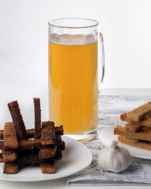 Beer and snacks, Bread toast with garlic