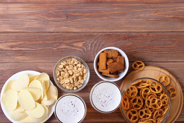 Beer and snacks on the table beer snacks