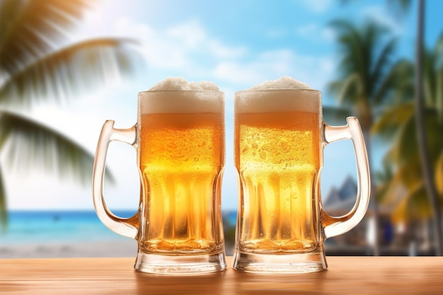 夏のビーチでビール