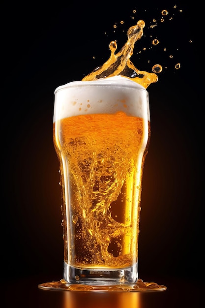 Beer in a tall glass on a dark background