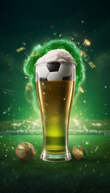 beer with a soccer ball on the top of it