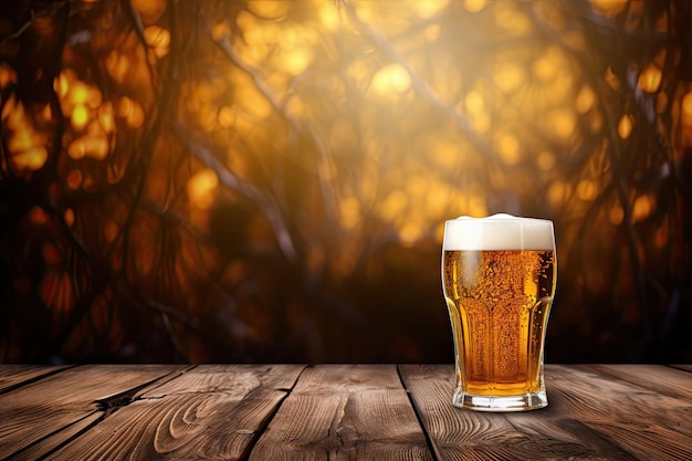 Beer on wooden background