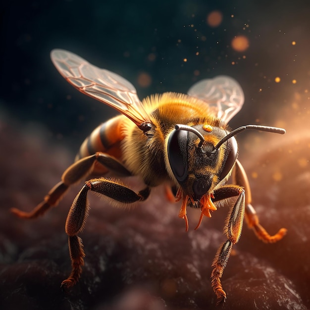 Bees are collecting honey from natural flowers images Generative AI