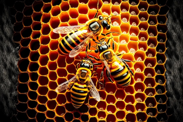 пчелы в улье на сотах