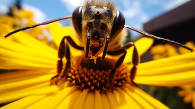 Bees collect nectar from chrysanthemum flowers