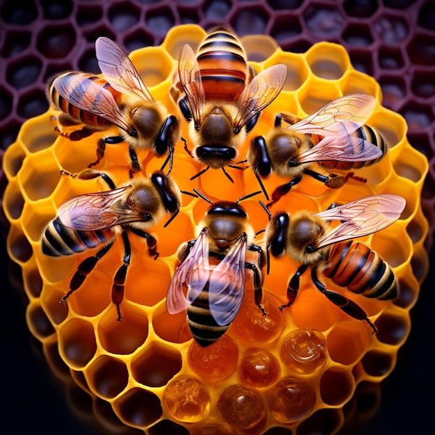 Photo bees constructing honeycomb with intricate precision