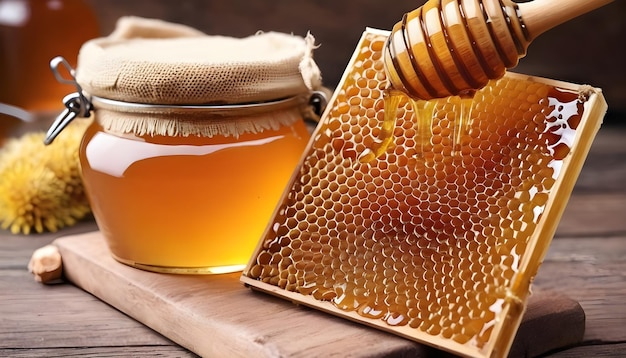 bees extract honey from honeycombs on wooden frames