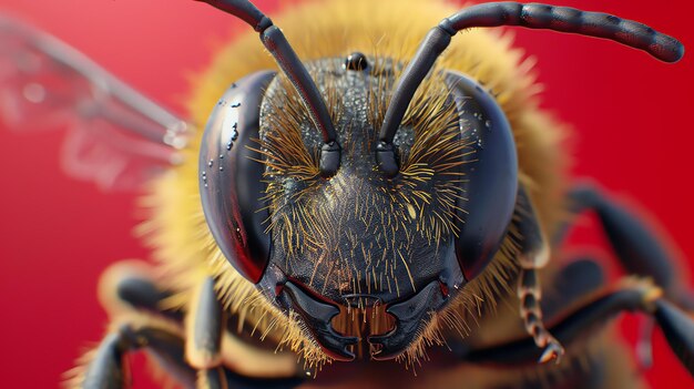 Photo a bees face is covered in tiny hairs that help it to collect pollen